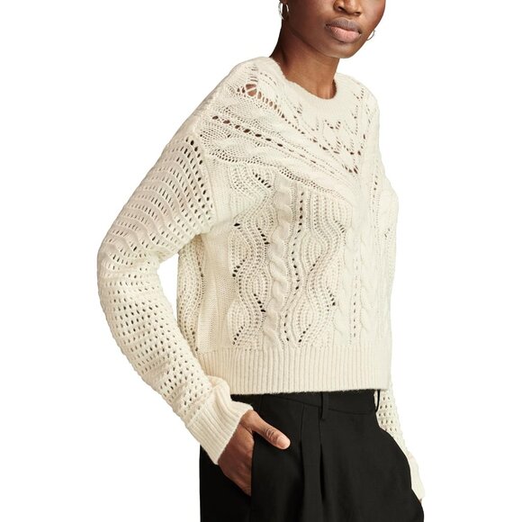 Women's Romantic Crew Neck Sweater Tofu Large Acrylic Long Sleeve Ribbed - Picture 3 of 5